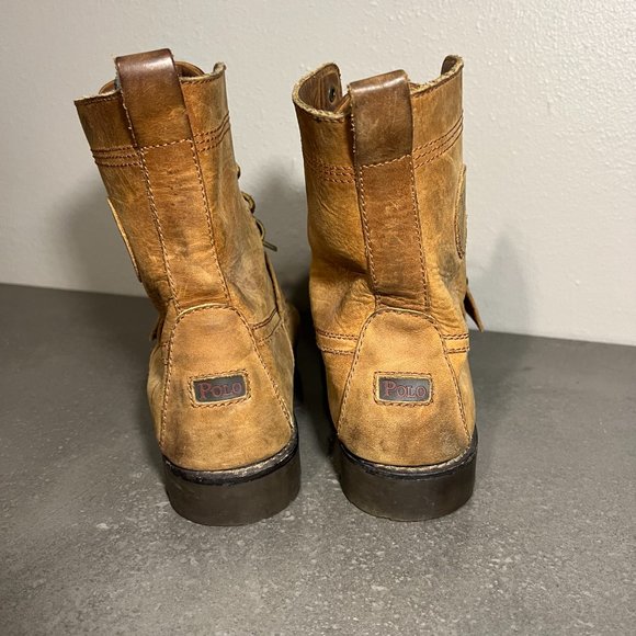 Polo Ralph Lauren Ranger Boots Mens Size 10 D Tan Leather Buckle Lace Up - Picture 3 of 5
